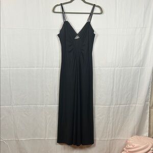 Vintage Black Spaghetti Strap Sheer Diamond front Negligee